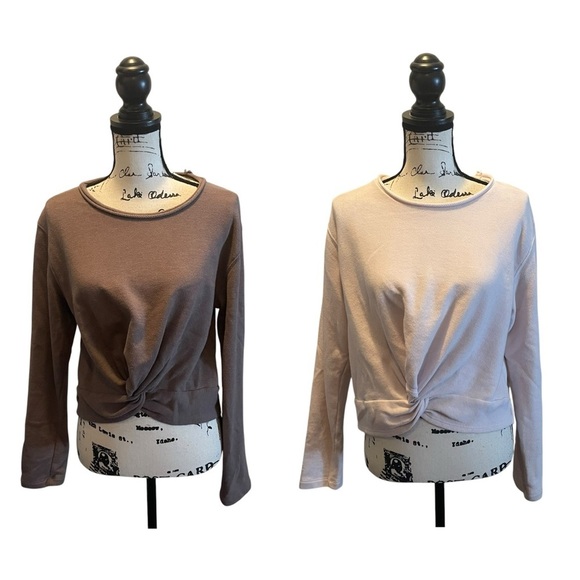 Aerie Twist Front Knotted Sweatshirt Bundle Brown Pink Size Large French Terry - Picture 1 of 9